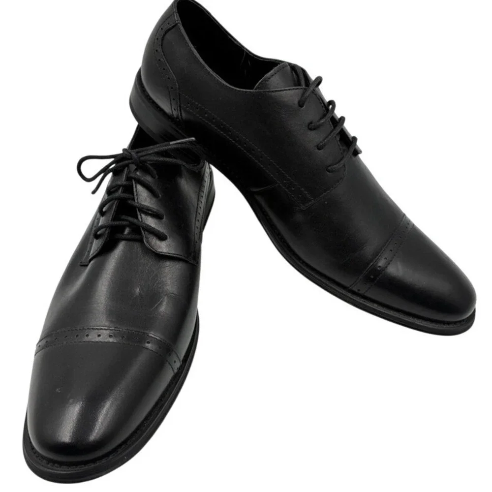 Asher Green Mens Black Cap Toe Oxford Dress Shoes Genuine‎ Leather Size 11 READ